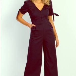 Pink blush navy button cropped jumpsuit